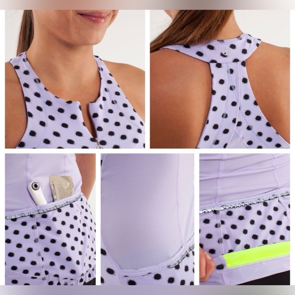 EUC Lululemon Velo Vixen High Neck Tank High Noon Lilac Black Dot 6 - Picture 2 of 8